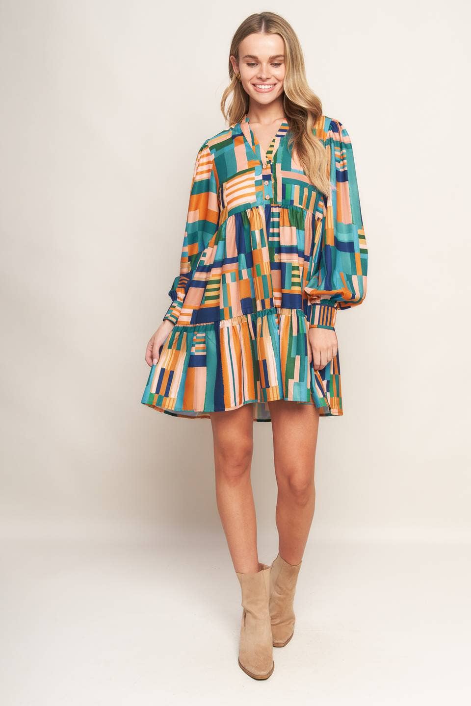 Long Sleeve Tiered Mini Dress