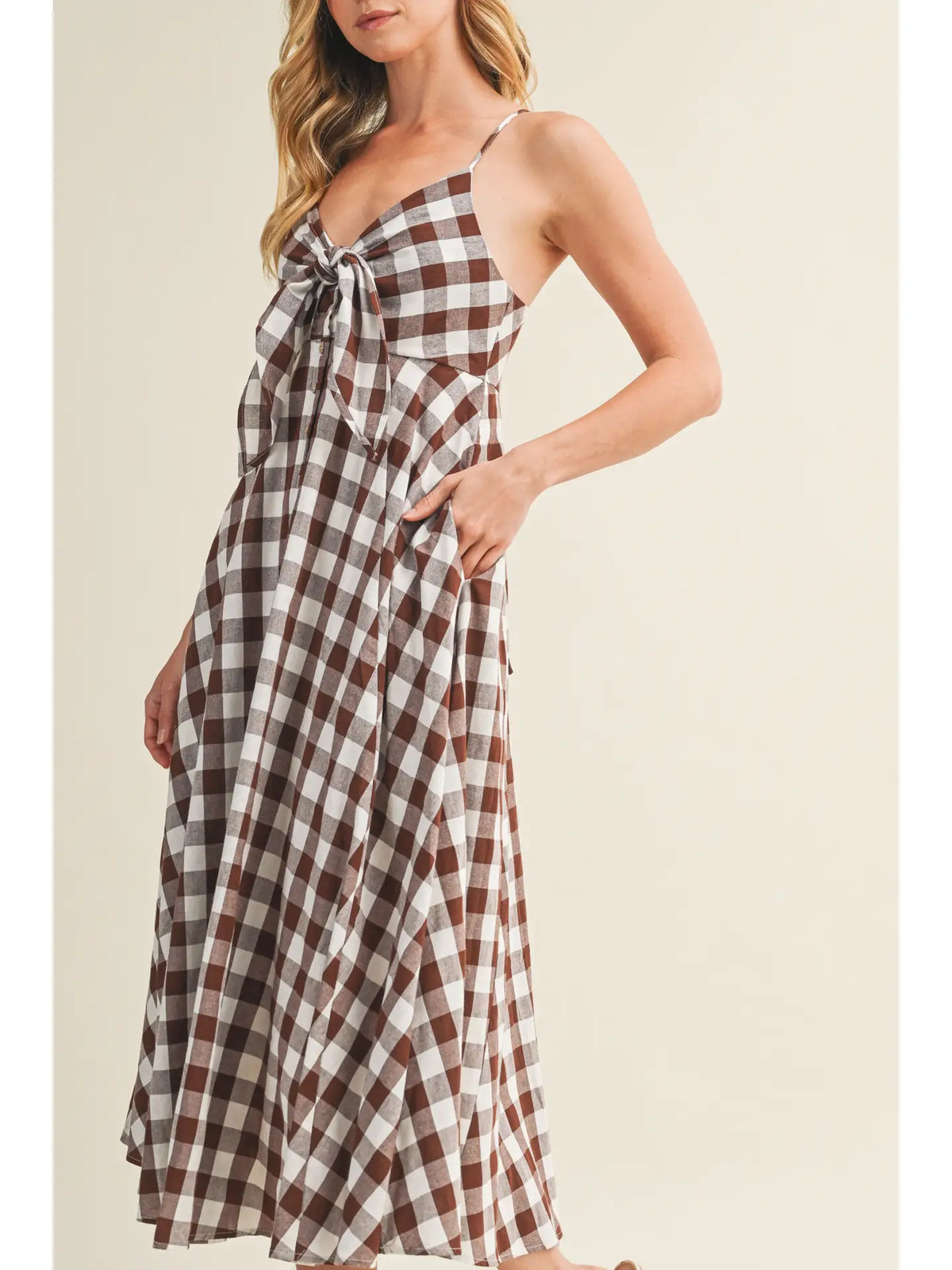 Tie Front Gingham Dress