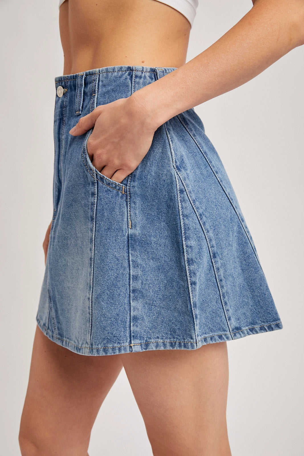 Washed A-Line Denim Mini Skirt