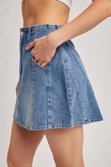 Washed A-Line Denim Mini Skirt