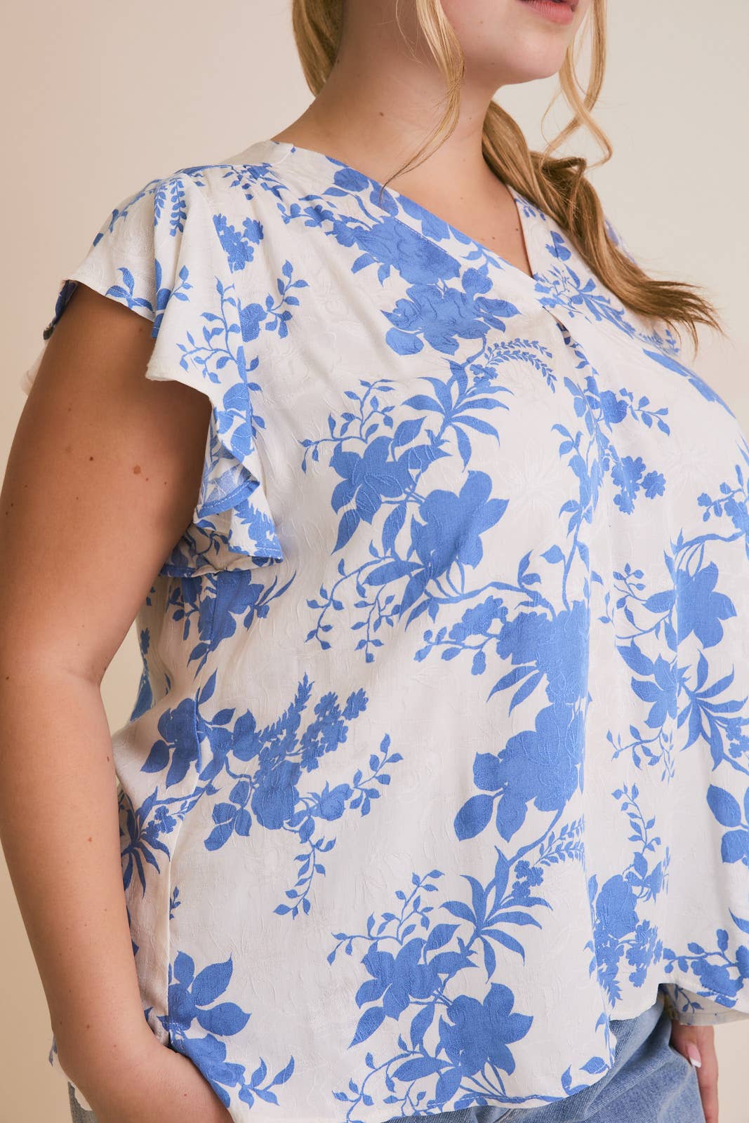 V-Neck Flutter Sleeve Top