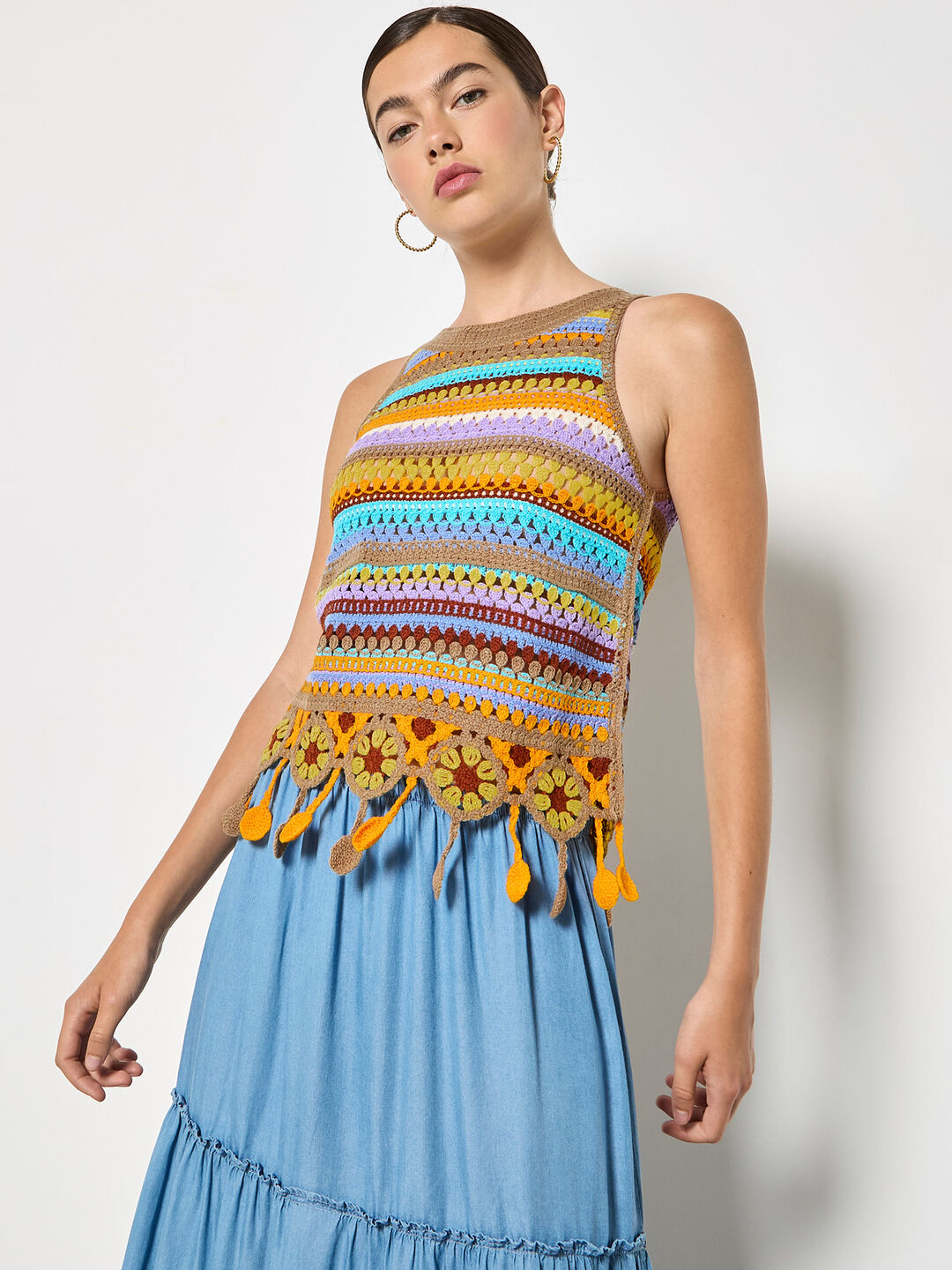 Stripe Tassel Crochet Top