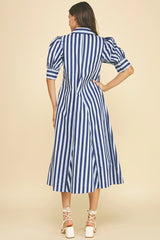 Striped V-Neck Midi Dress