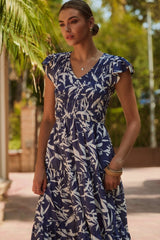 Abstract Floral Tired Midi Dress