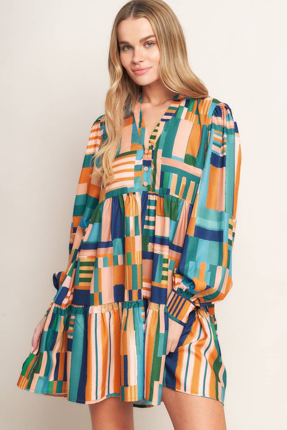 Long Sleeve Tiered Mini Dress