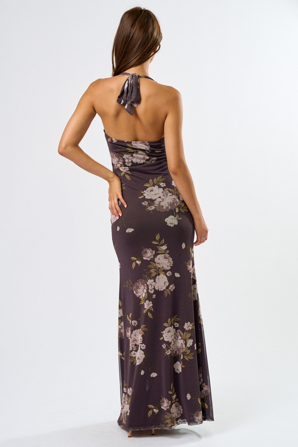 Floral Halter Neck Maxi Dress