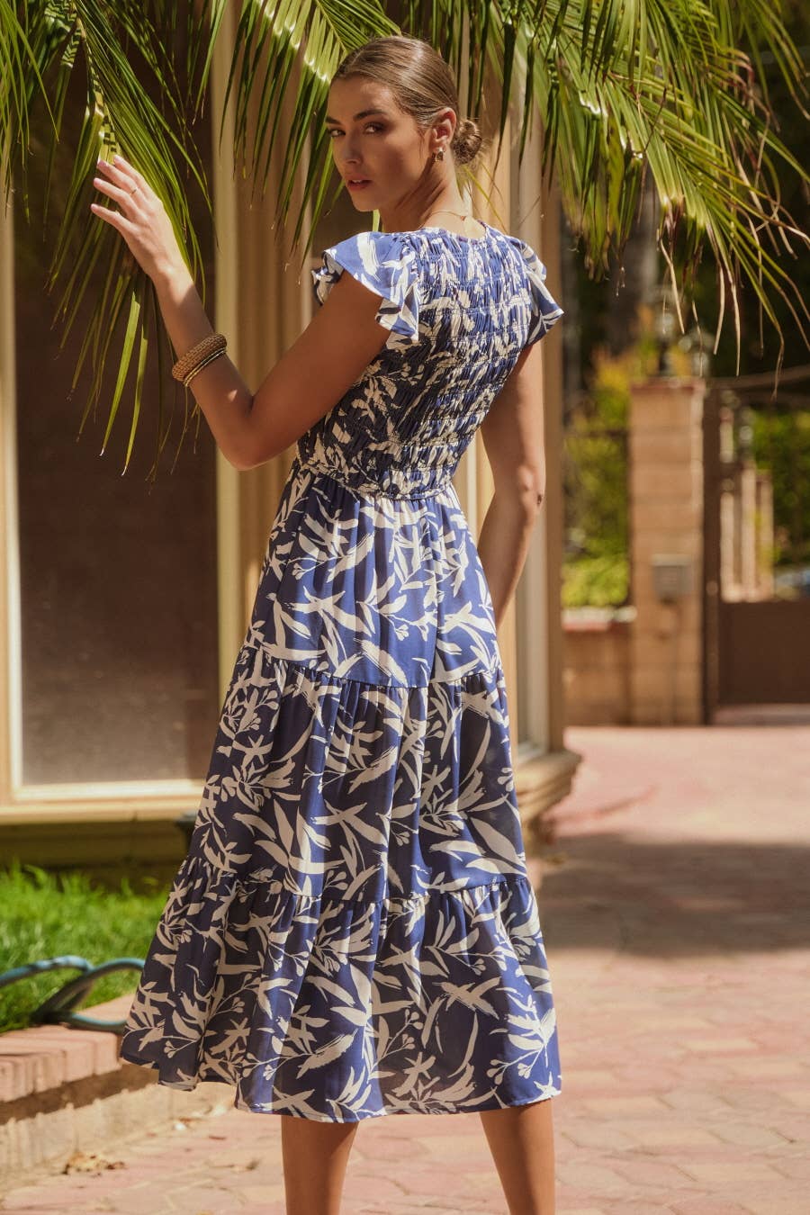 Abstract Floral Tired Midi Dress
