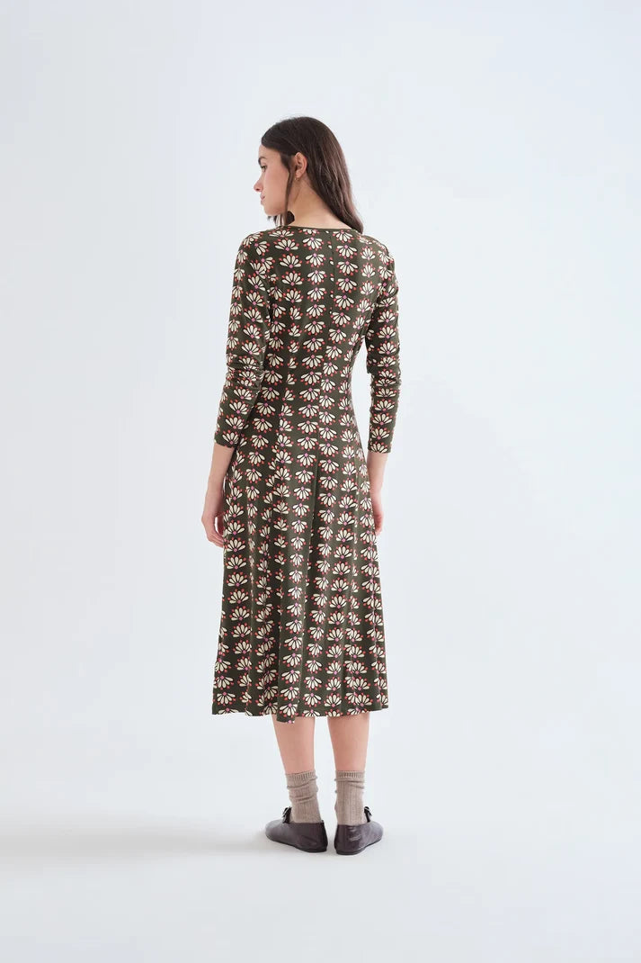 Geometric Print Vneck Midi Dress