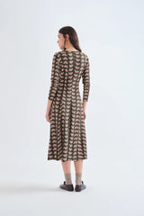 Geometric Print Vneck Midi Dress