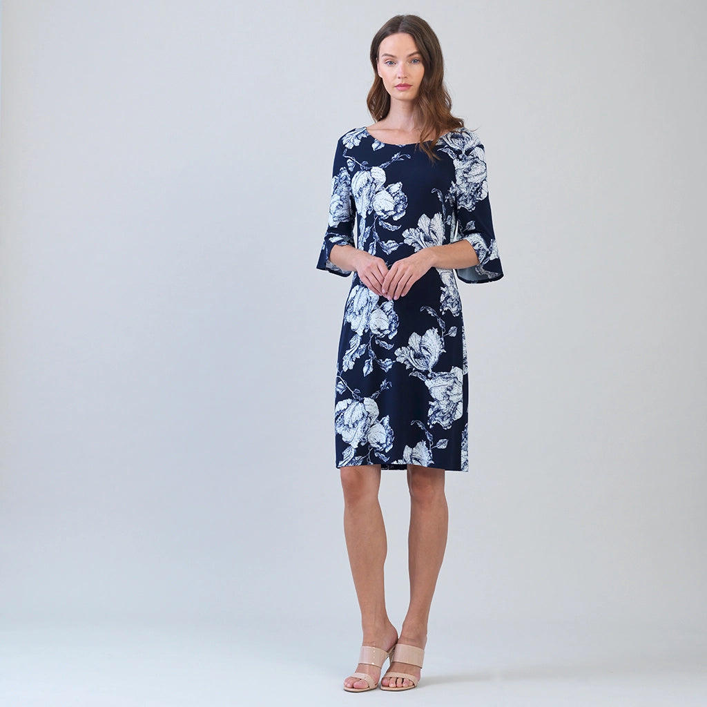 Peony Print 3/4 Sleeve Dress