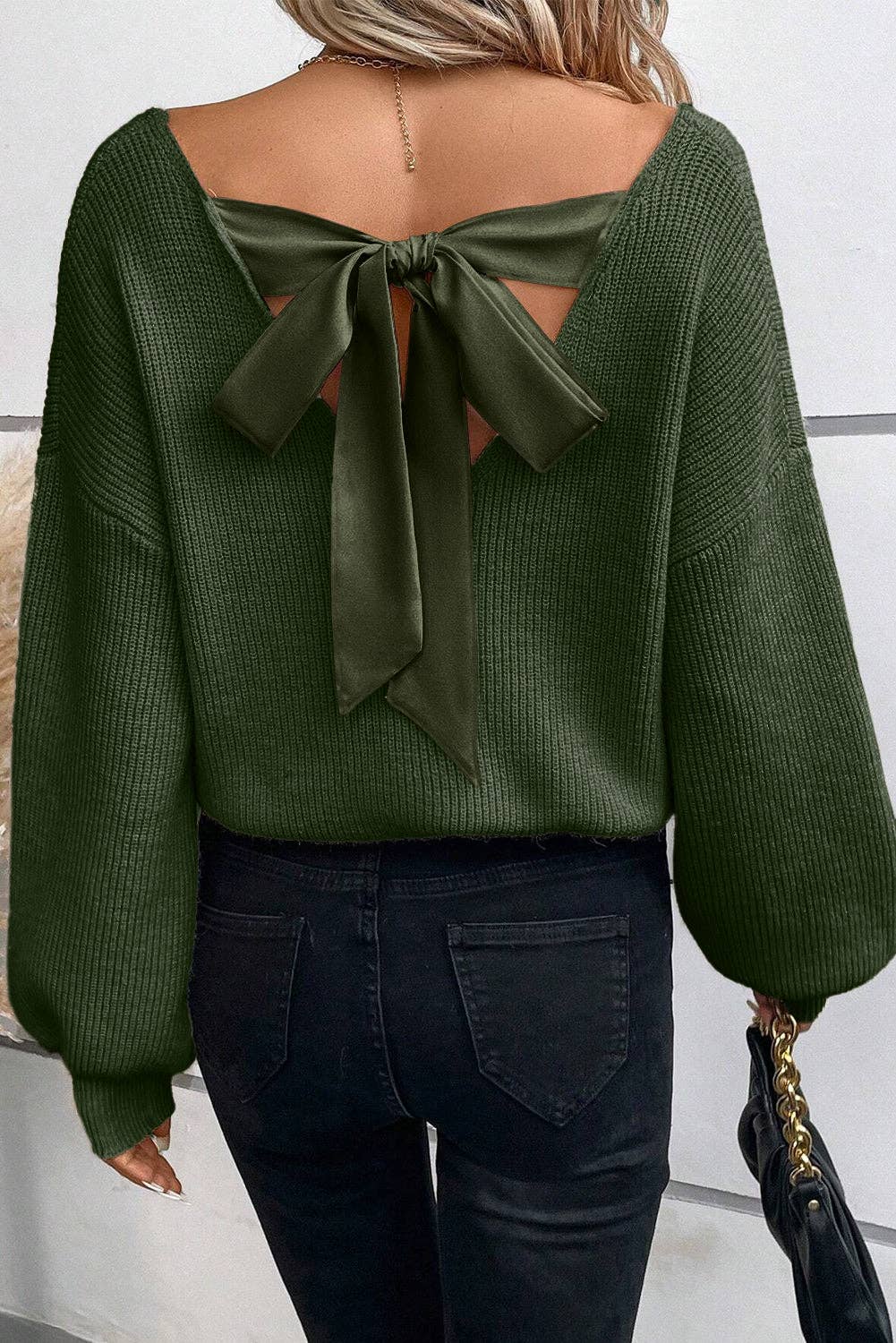 Bow Back Lantern Sleeve Sweater