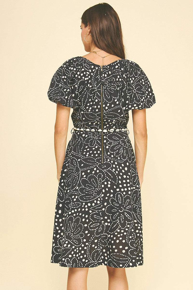 Floral Midi Dress with Seashell Belt