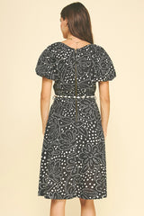 Floral Midi Dress with Seashell Belt