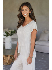 Short Sleeve Ribbed Vneck