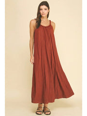 Ball Trim Neckline Solid Maxi Dress
