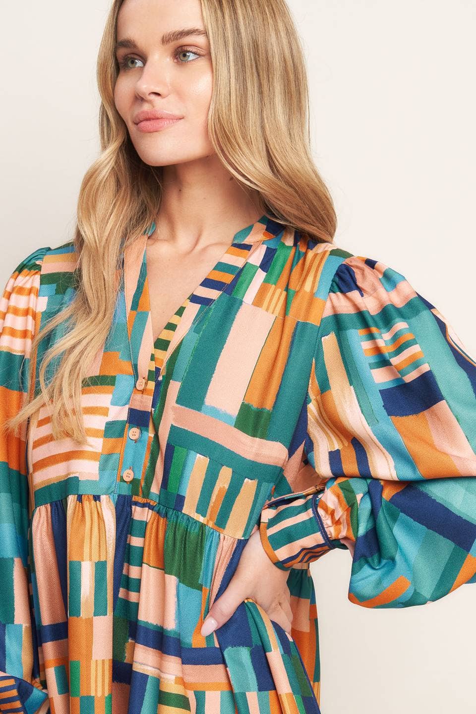 Long Sleeve Tiered Mini Dress