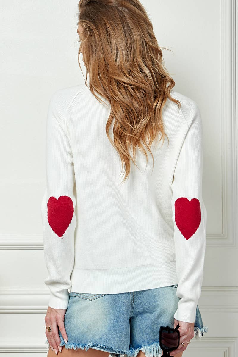 Heart Elbow Patch Knit Sweater