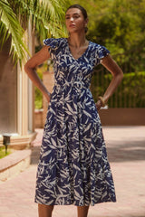 Abstract Floral Tired Midi Dress
