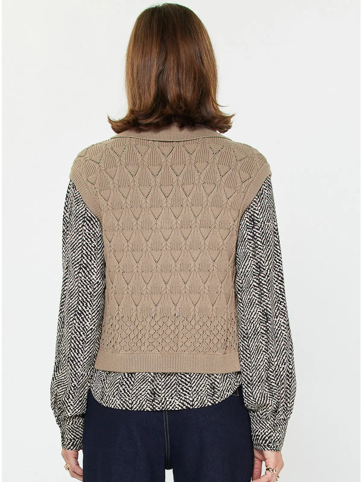 Zebra Printed Woven Combo Sweater