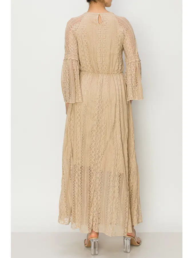 Lace Bell Sleeve Midi Dress