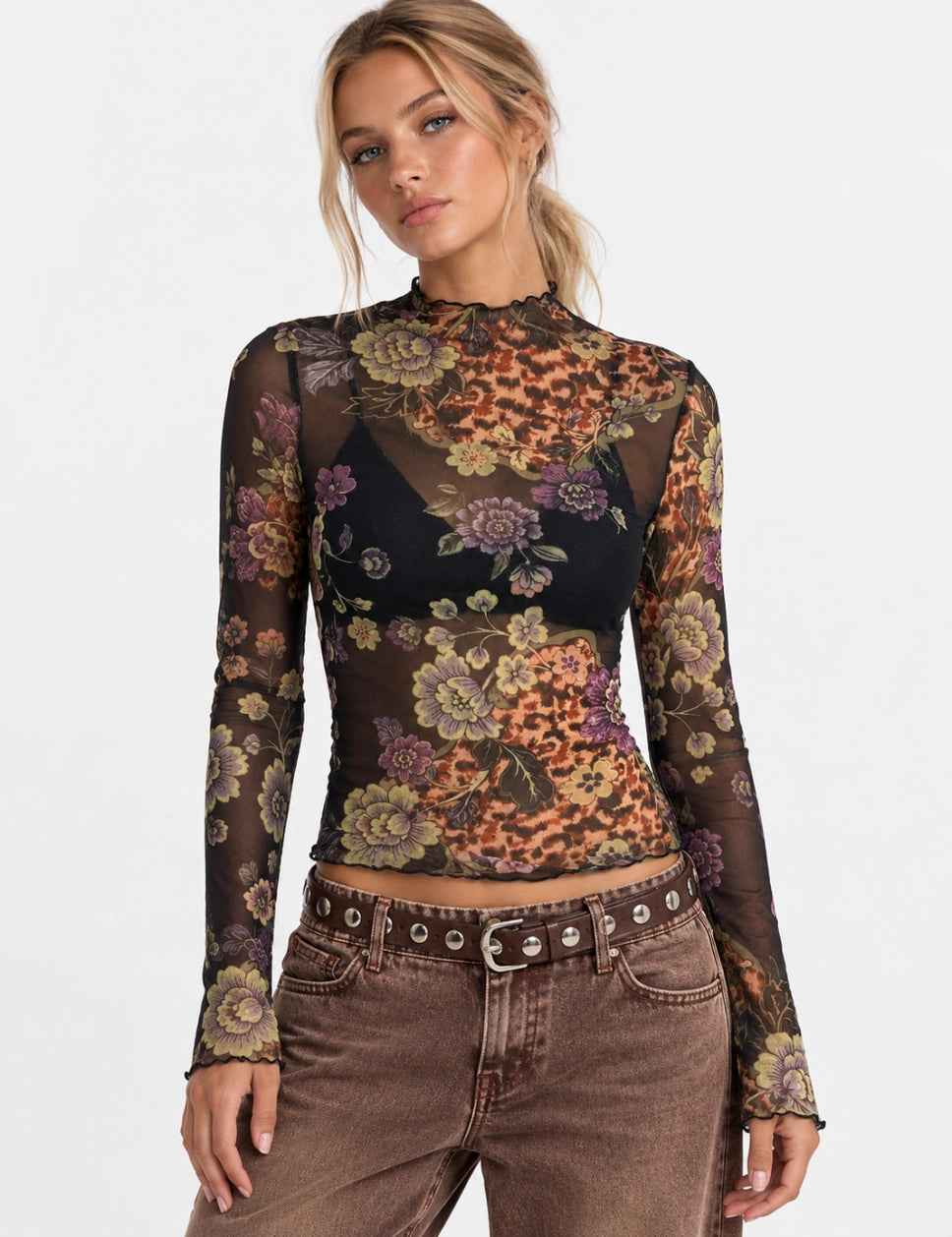 Leopard Floral Mesh Top