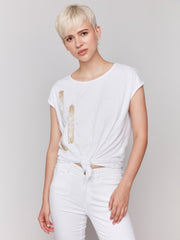 Foil Print Front Knot Top