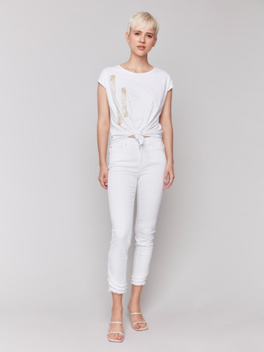 Foil Print Front Knot Top