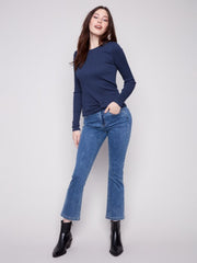 Faux Front Knot Textured Knit Top
