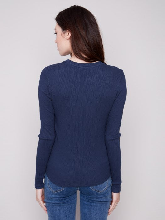 Faux Front Knot Textured Knit Top