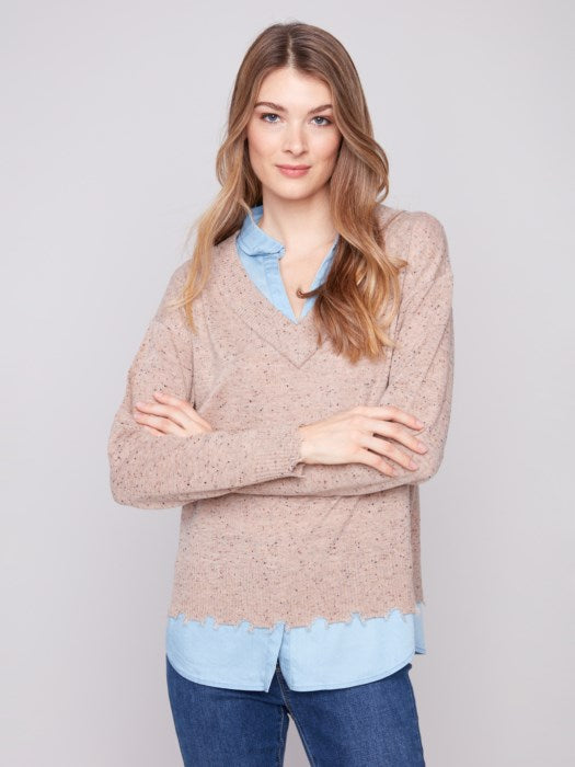 Vneck Sweater with Collar