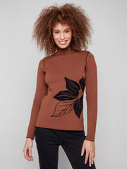 Reversible Mock Neck Flower Sweater