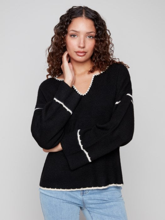 Ribbed Embroidered Back Sweater