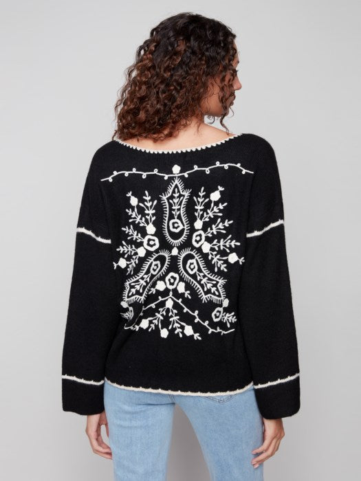 Ribbed Embroidered Back Sweater