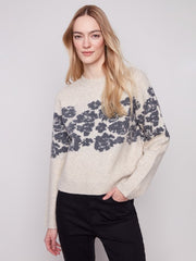 Floral Jacquard Crew Neck Sweater