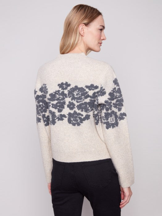 Floral Jacquard Crew Neck Sweater