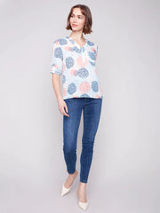Jasmine Flower Button Down Roll Sleeve Top