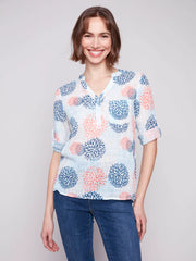 Jasmine Flower Button Down Roll Sleeve Top
