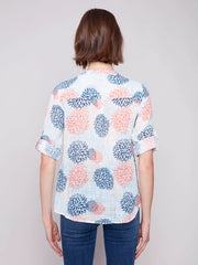 Jasmine Flower Button Down Roll Sleeve Top