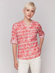 Roll Sleeve Drop Vneck Top w/ Pocket