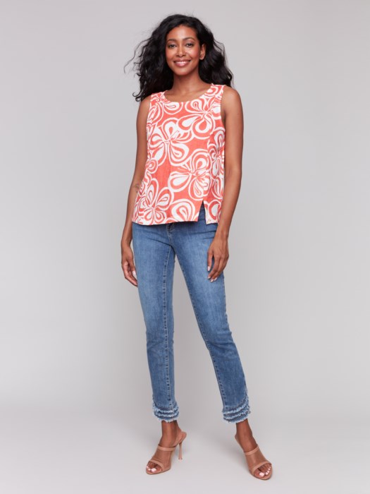 Printed Sleeveless Linen Top