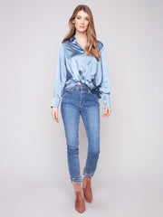 Satin Twist Front Button Down