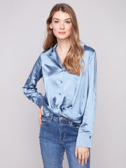 Satin Twist Front Button Down