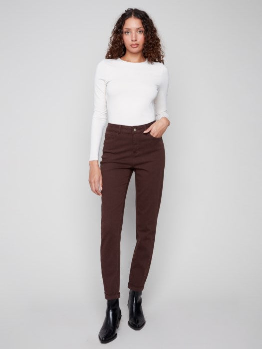 Cuffed Hem Slim Twill Pant