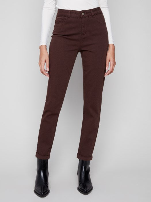 Cuffed Hem Slim Twill Pant