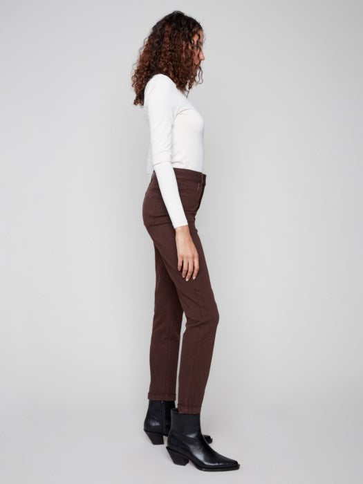Cuffed Hem Slim Twill Pant