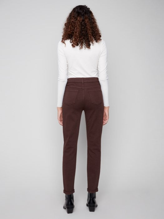 Cuffed Hem Slim Twill Pant