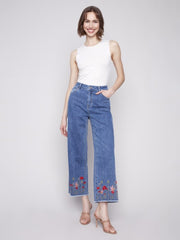 Raw Edge Embroidered Denim