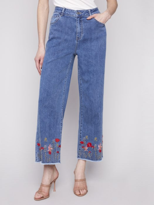 Raw Edge Embroidered Denim
