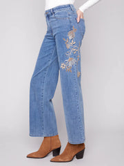 Flower and Sequin Wide Leg Denim
