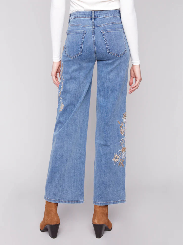 Flower and Sequin Wide Leg Denim